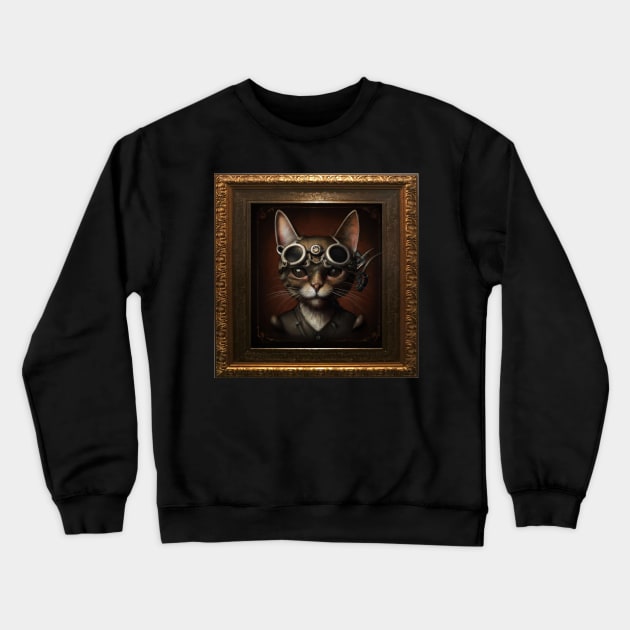Steampunk Cat Self Portrait Crewneck Sweatshirt by Trip Tank